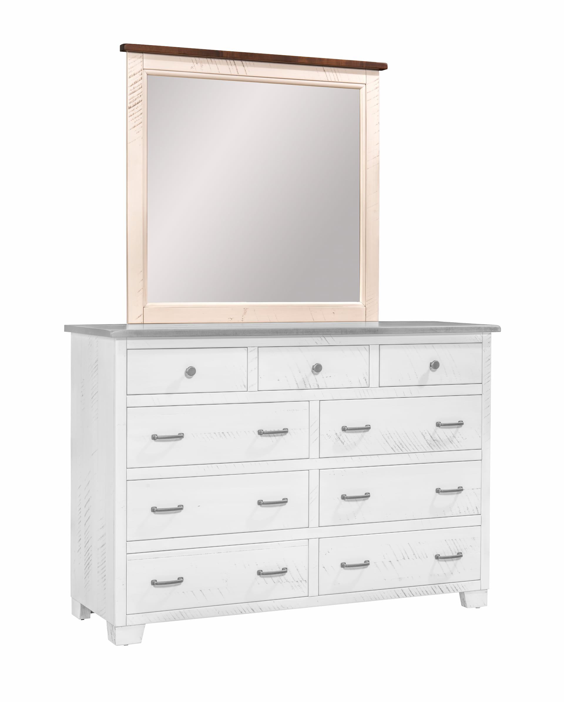 Criswell Furniture Easy Tymes Tall Dresser Mirror 7550 with white wood frame and dark top trim