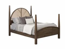Criswell Furniture Meridian Post Bed #505 with wood panel headboard, arched footboard, and dark wood posts