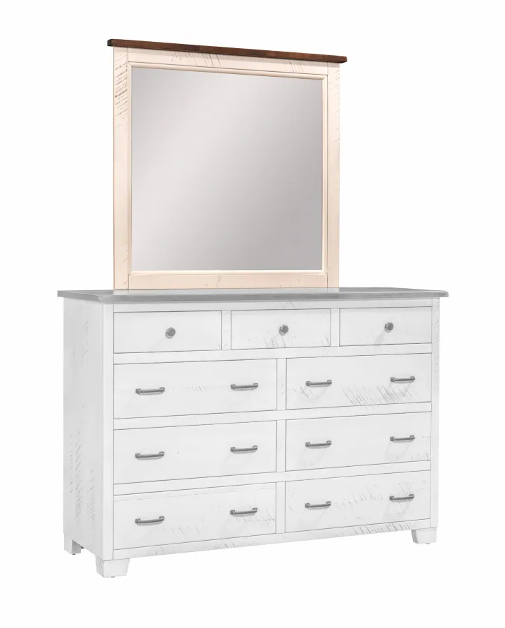 Criswell Furniture Easy Tymes Tall Dresser Mirror 7550 with white wood frame and dark top trim